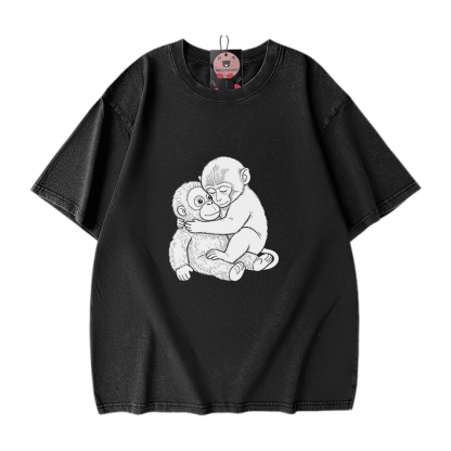 Modakawa Vintage T-Shirt mit Affenmotiv, gewaschen aus 100 % Baumwolle - Black - 5XL - image 2