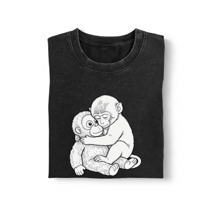 Modakawa Vintage T-Shirt mit Affenmotiv, gewaschen aus 100 % Baumwolle - image 1