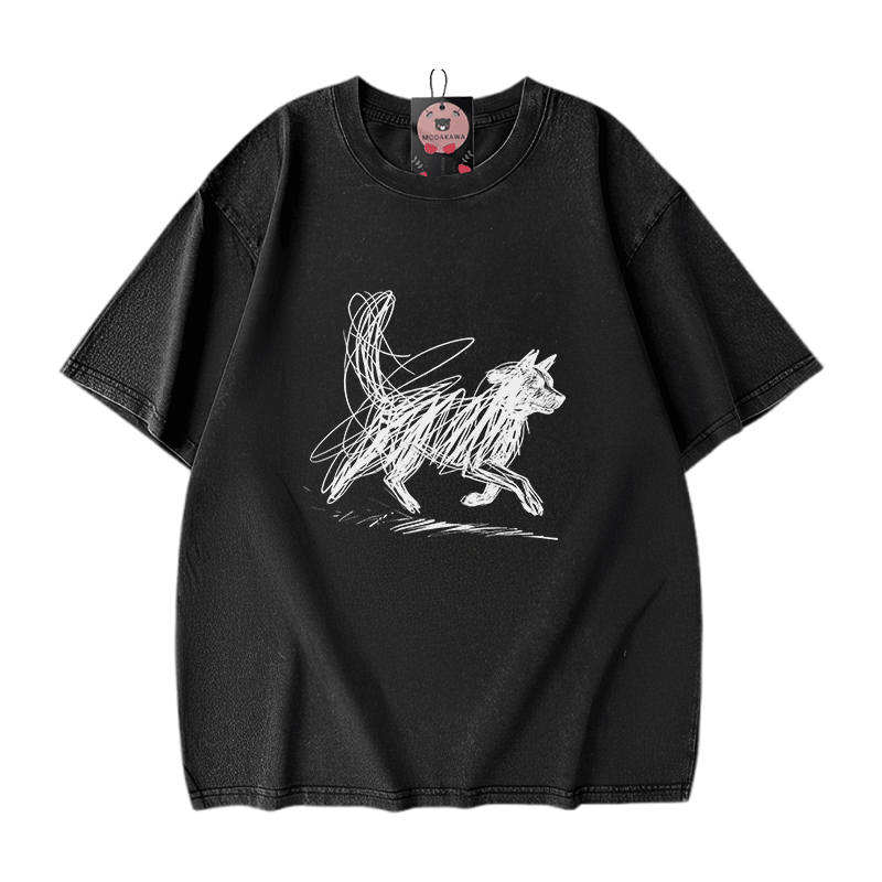 Modakawa Vintage T-Shirt mit Welpenmotiv, gewaschen aus 100 % Baumwolle - Black - 5XL - image 2