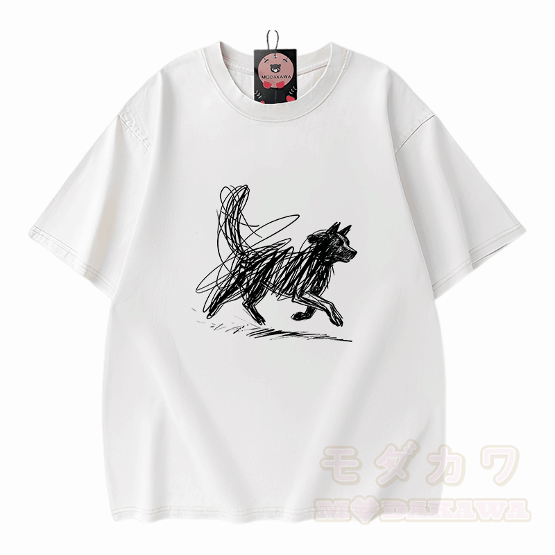 Modakawa Vintage T-Shirt mit Welpenmotiv, gewaschen aus 100 % Baumwolle - Weiß - 5XL - image 3