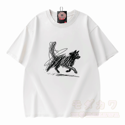 Modakawa Vintage T-Shirt mit Welpenmotiv, gewaschen aus 100 % Baumwolle - Weiß - 5XL - image 3
