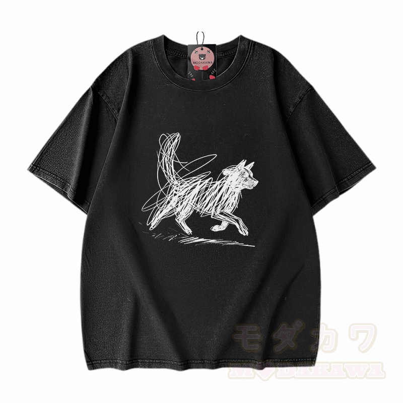 Modakawa Vintage T-Shirt mit Welpenmotiv, gewaschen aus 100 % Baumwolle - Schwarz - 5XL - image 2
