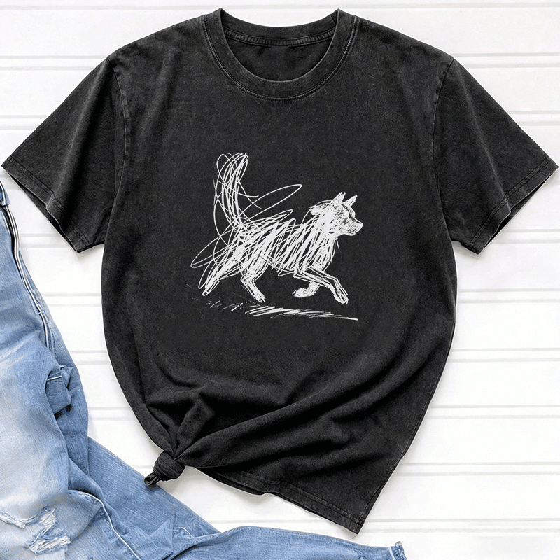 Modakawa Vintage T-Shirt mit Welpenmotiv, gewaschen aus 100 % Baumwolle - image 1