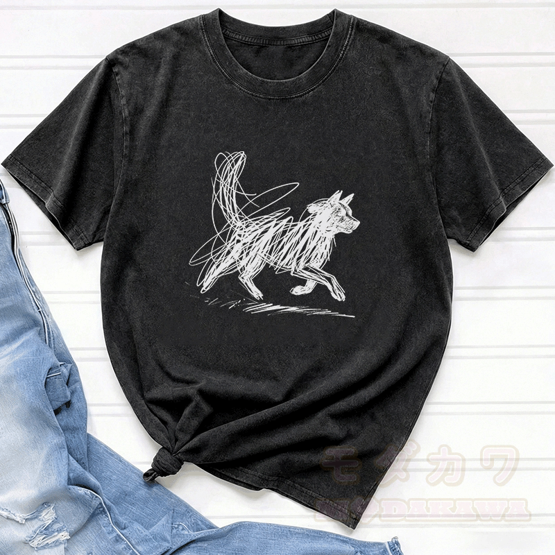 Modakawa Vintage T-Shirt mit Welpenmotiv, gewaschen aus 100 % Baumwolle - image 1