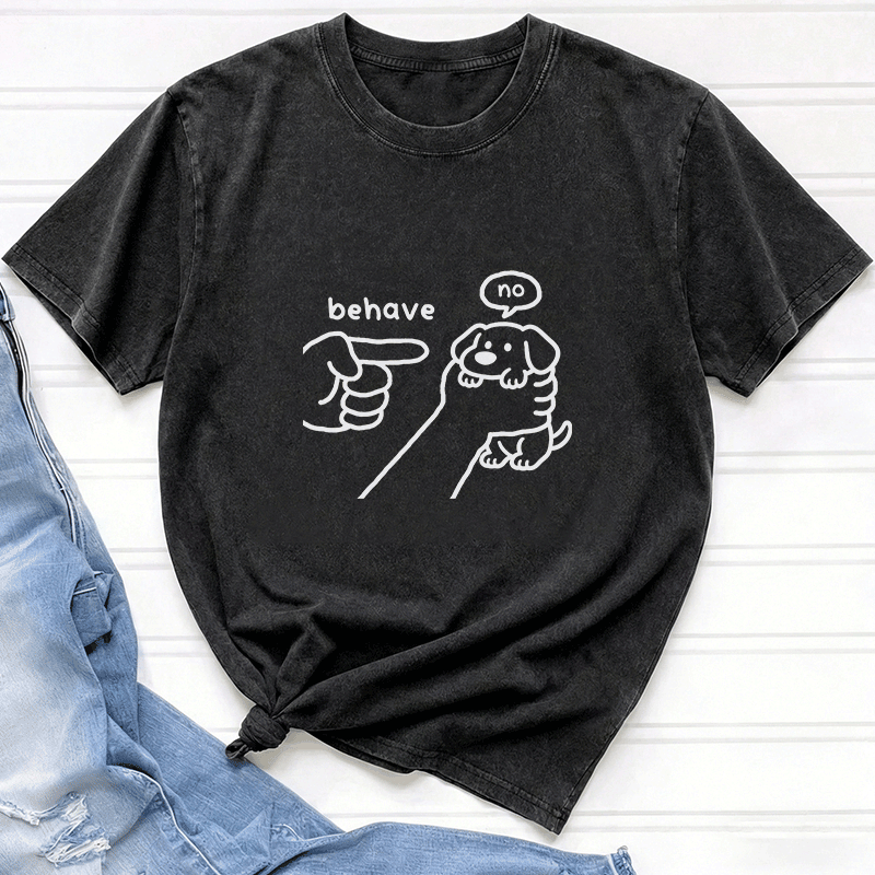 BEHAVE NO Puppy Graphic Modakawa Vintage Washed 100% Cotton T-Shirt - image 1