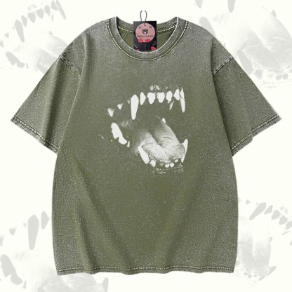 Modakawa Vintage-T-Shirt aus 100 % Baumwolle mit Hundezahn-Motiv - Green - 5XL - image 1