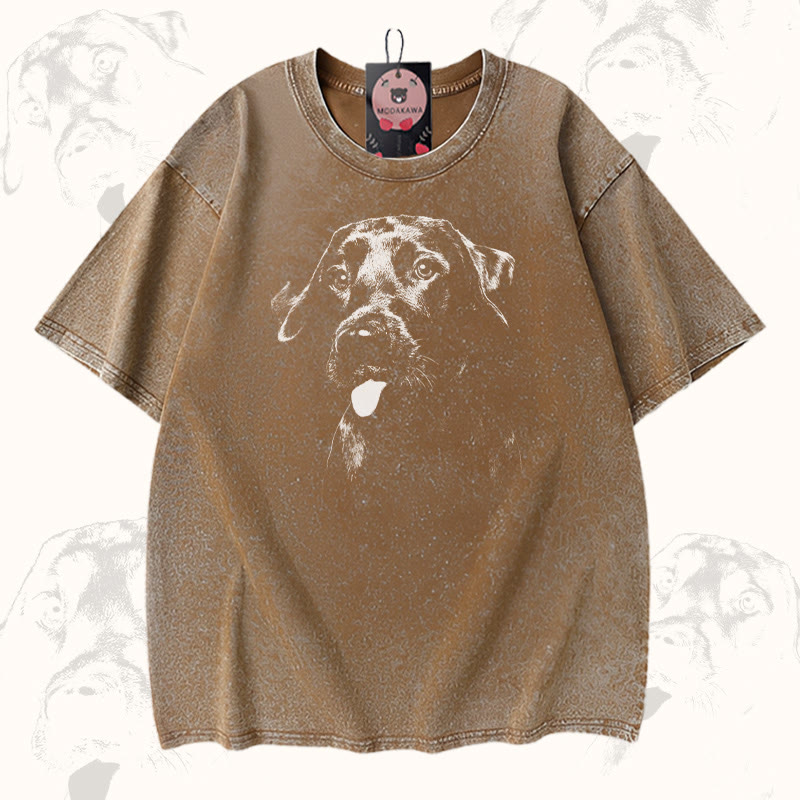 Modakawa Vintage T-Shirt mit Welpenzungen-Motiv, gewaschen aus 100 % Baumwolle - Brown - 5XL - image 1
