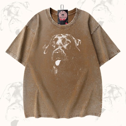 Modakawa Vintage T-Shirt mit Welpenzungen-Motiv, gewaschen aus 100 % Baumwolle - Brown - 5XL - image 1