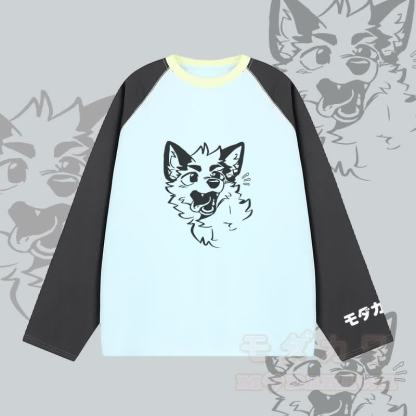 MODAKAWA X atka Surprised Fox Graphic Farben Block Raglan Sleeve Long Sleeve T-Shirt - Blau - 2XL - image 2