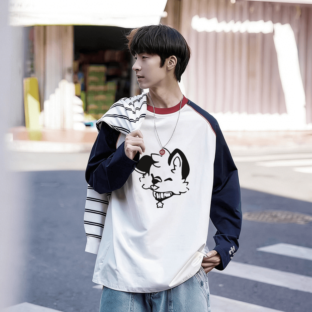 MODAKAWA X popipeko Fröhlicher Welpe Grafik- Farben Raglanärmel Langarm-T-Shirt - image 1