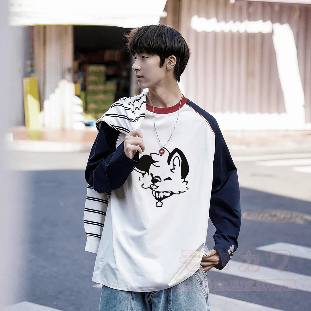 MODAKAWA X popipeko Fröhlicher Welpe Grafik- Farben Raglanärmel Langarm-T-Shirt - image 1