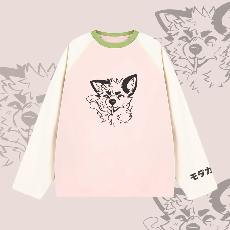 MODAKAWA X atka Smoking Fox Graphic Farben Block Raglan Langarm-T-Shirt - Pink - 2XL - image 3