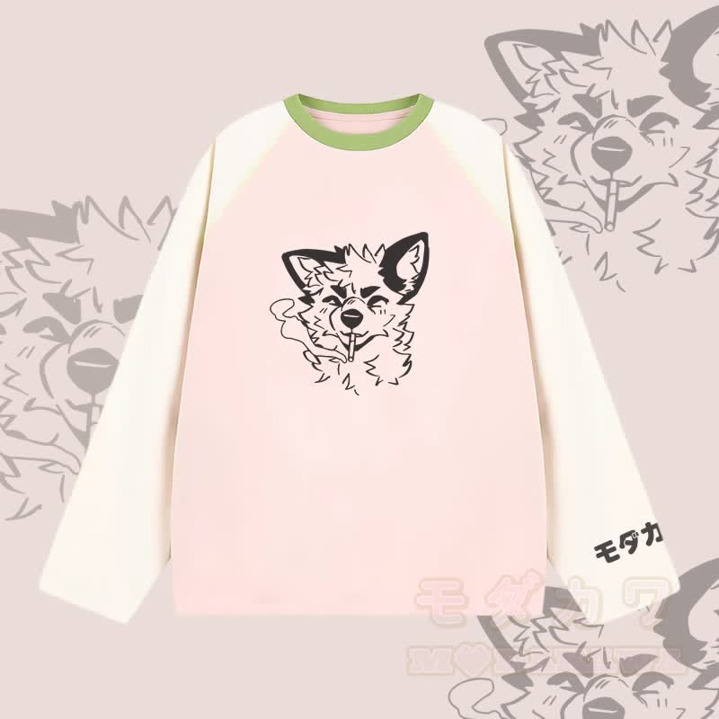 MODAKAWA X atka Smoking Fox Graphic Farben Block Raglan Sleeve Long Sleeve T-Shirt - Rosa - 2XL - image 3