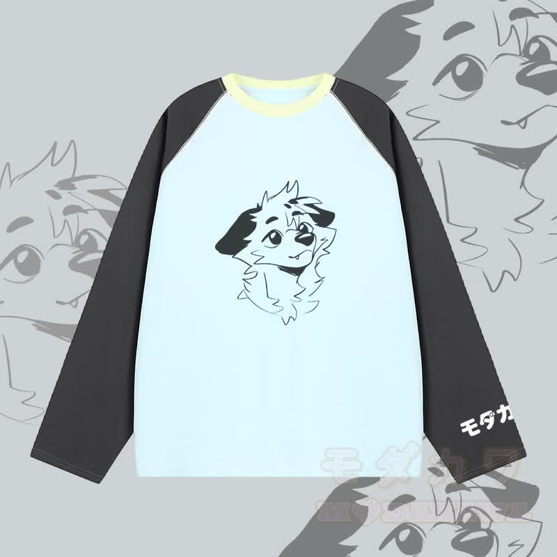 MODAKAWA X atka Fox Graphic Farben Block Raglan Langarm-T-Shirt - Blau - 2XL - image 3