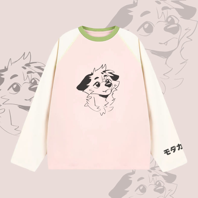 MODAKAWA X atka Fox Graphic Farben Block Raglan Langarm-T-Shirt - Pink - 2XL - image 2