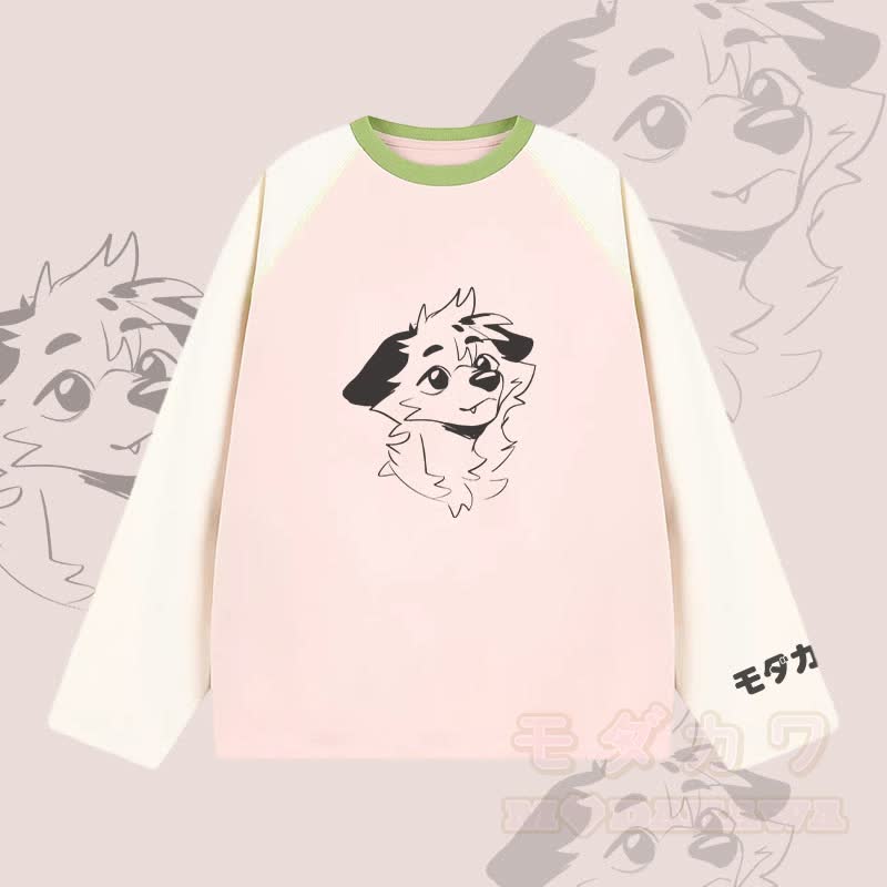 MODAKAWA X atka Fox Graphic Farben Block Raglan Langarm-T-Shirt - Rosa - 2XL - image 2