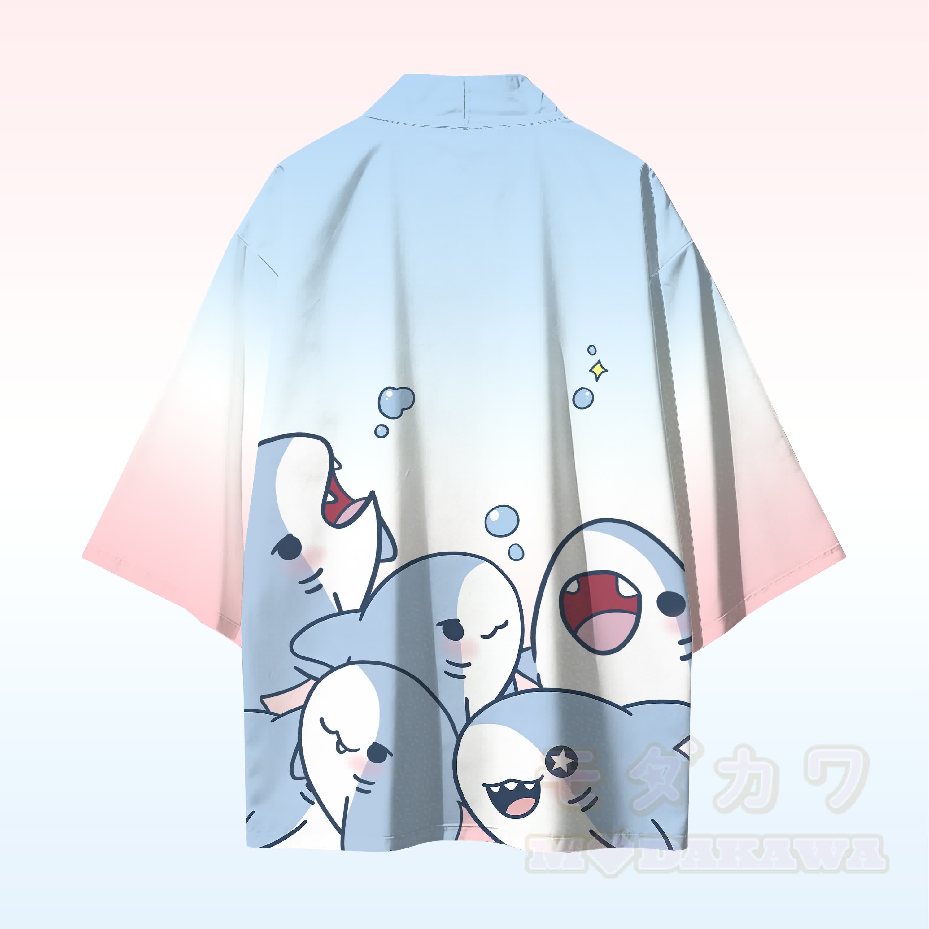 Fröhliche Haie Grafik Modakawa Farben Cardigan Kimono Oberbekleidung - image 3