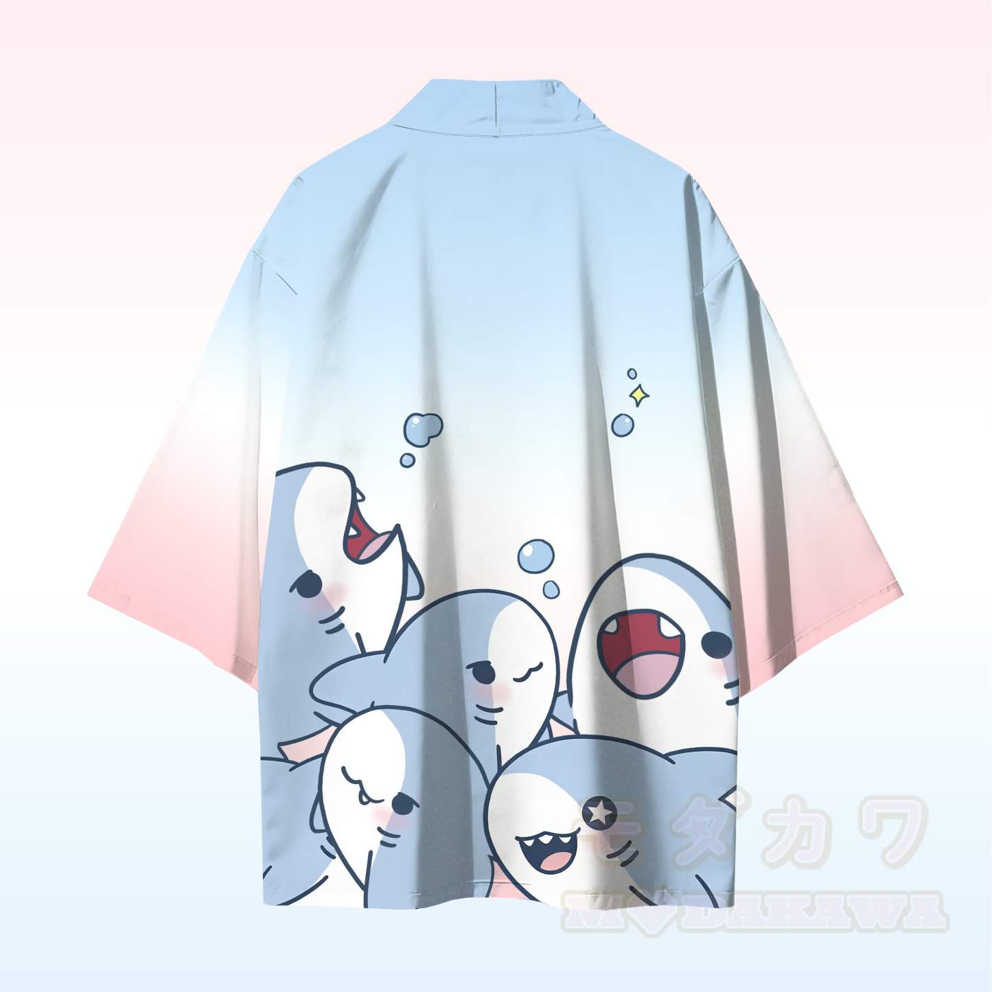 Fröhliche Haie Grafik Modakawa Farben Cardigan Kimono Oberbekleidung - image 3