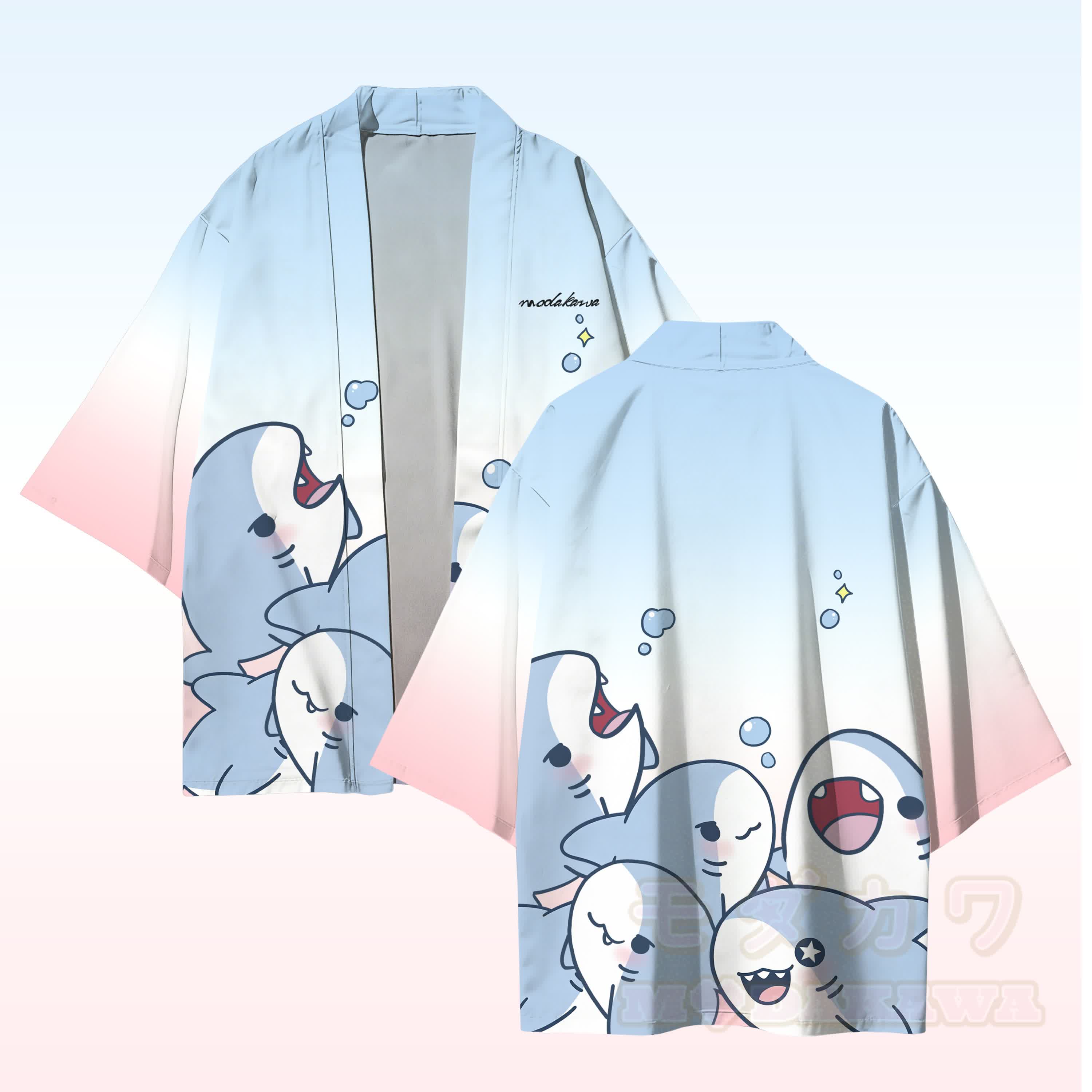 Fröhliche Haie Grafik Modakawa Farben Cardigan Kimono Oberbekleidung - image 2