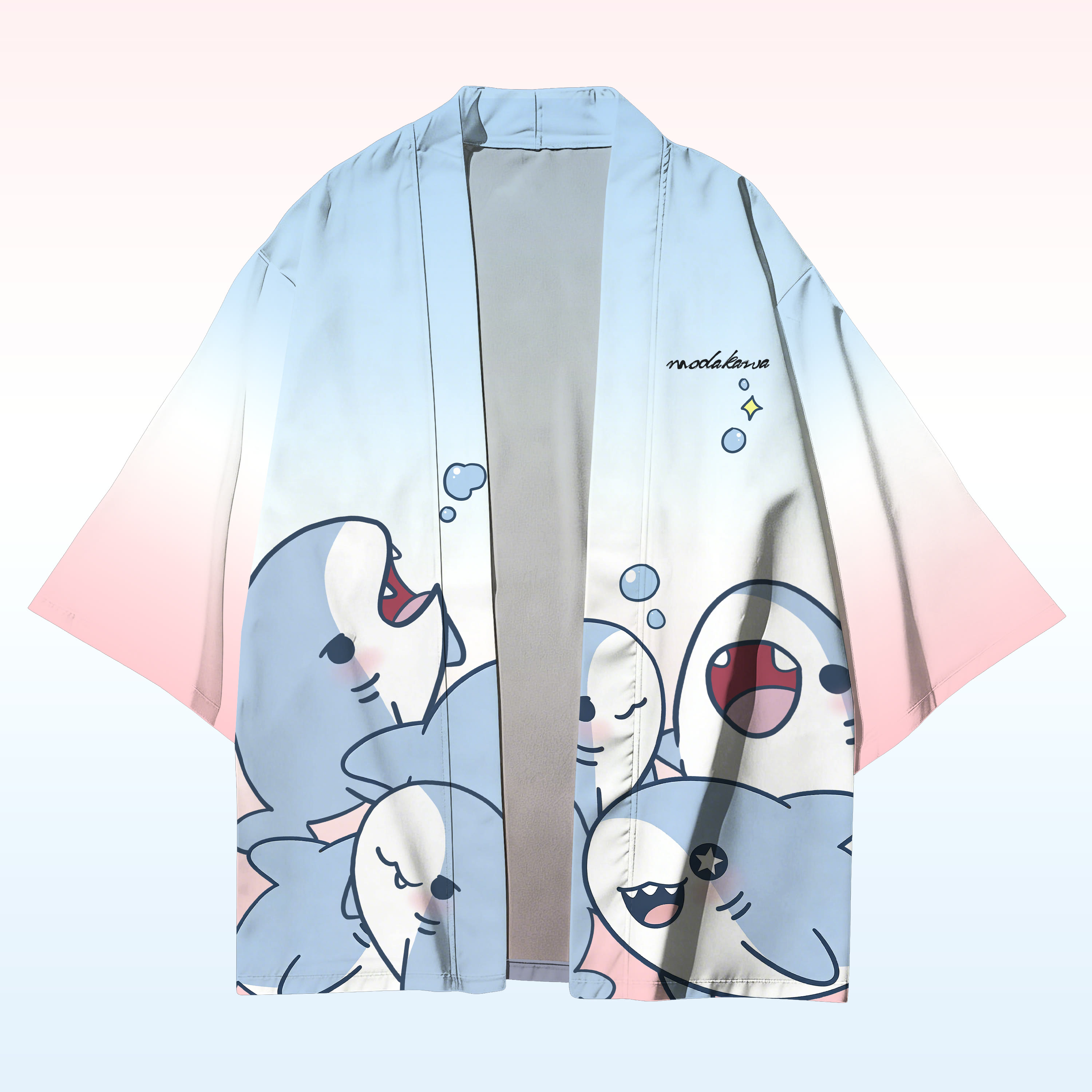 Fröhliche Haie Grafik Modakawa Farben Cardigan Kimono Oberbekleidung - Blue & Pink - 3XL - image 1