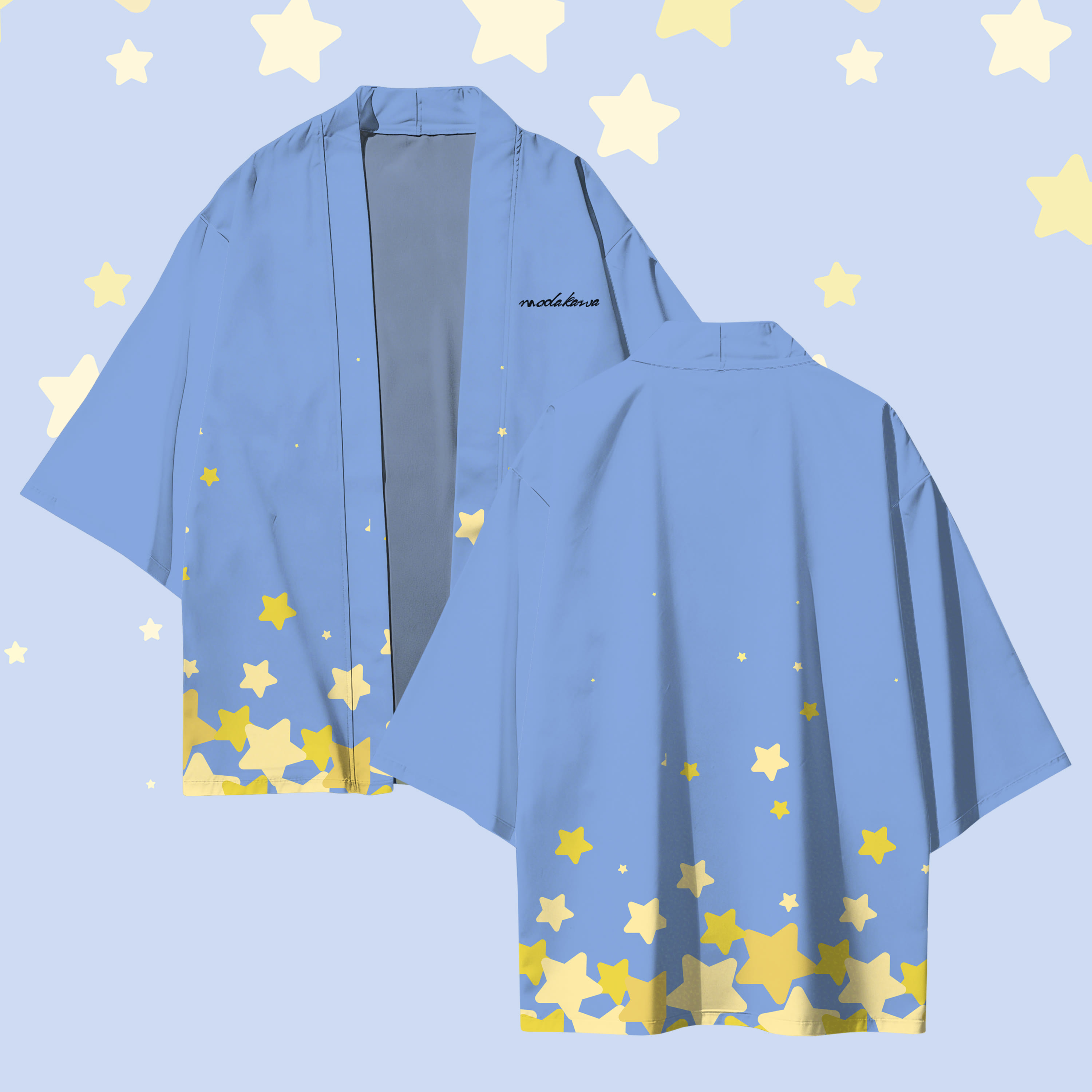 Modakawa Cardigan mit Sternenmuster und Farben -Design, Kimono-Oberbekleidung - Light Blue - 3XL - image 4