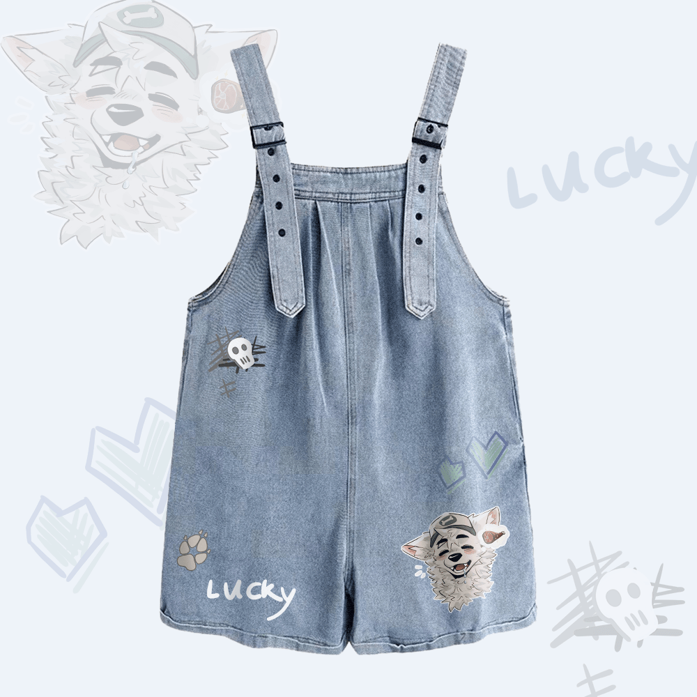 MODAKAWA X atka Fox Wants Meat Grafik Weite Denim Overalls Shorts - Light Blue - 2XL - image 2