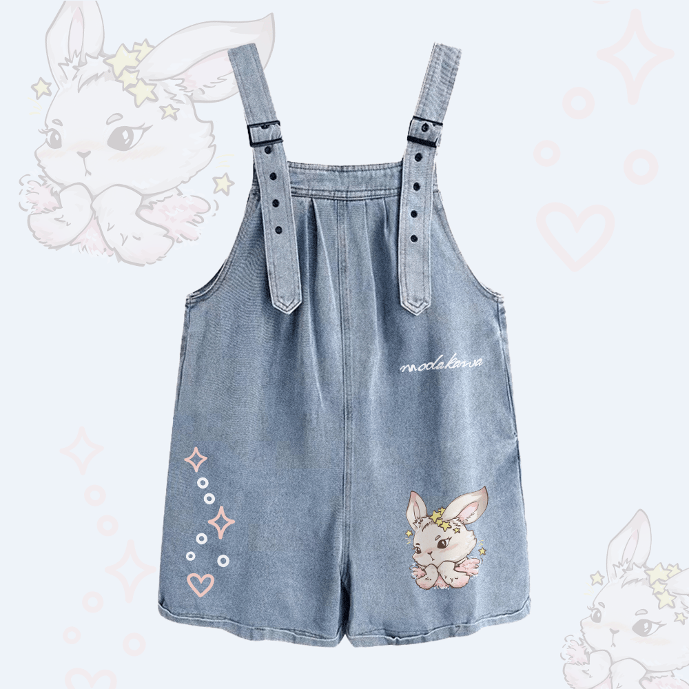 Jeans-Latzhose mit Hasenmotiv und weitem Bein - Light Blue - 2XL - image 1