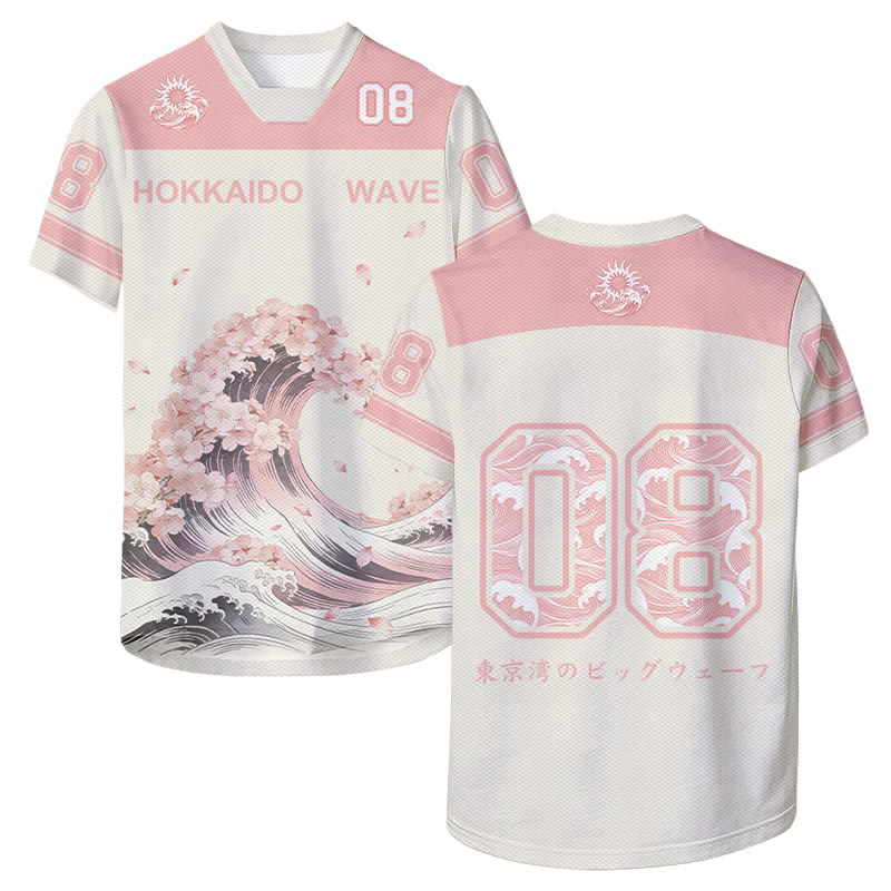 HOKKAIDO WAVE Ukiyo-e Grafik Modakawa Unisex Jersey T-Shirt - Pink - 6XL - image 1