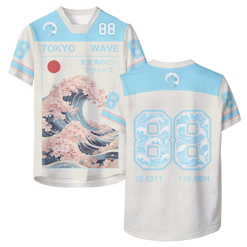 HOKKAIDO WAVE Ukiyo-e Style Grafik Modakawa Unisex Jersey T-Shirt - Blue - 6XL - image 1