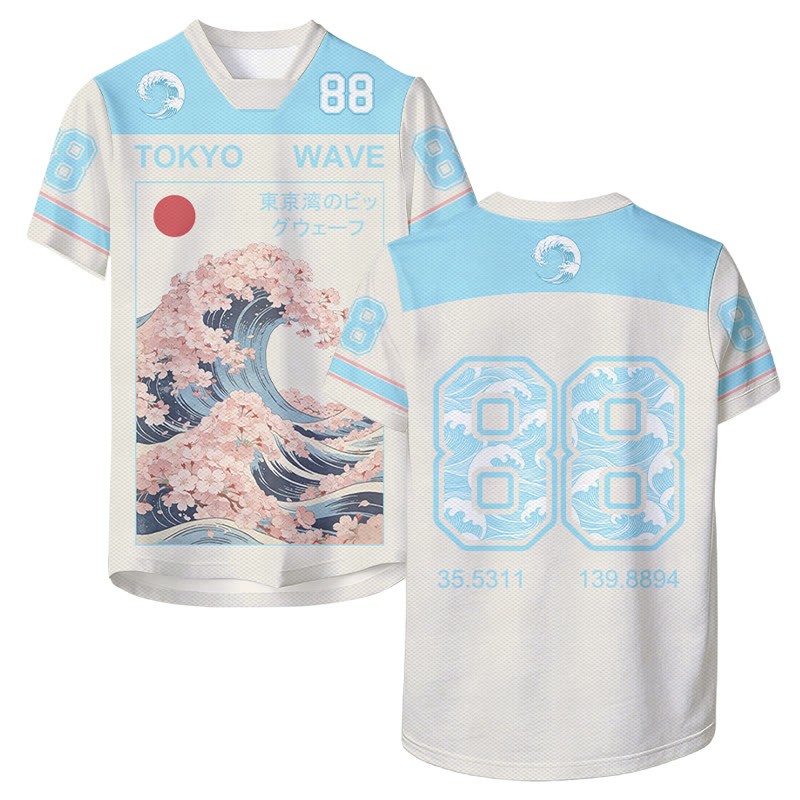 HOKKAIDO WAVE Ukiyo-e Style Grafik Modakawa Unisex Jersey T-Shirt - Blue - 6XL - image 1