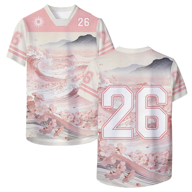Ukiyo-e Sakura Wave Grafik Modakawa Unisex Jersey T-Shirt - Pink - 6XL - image 1