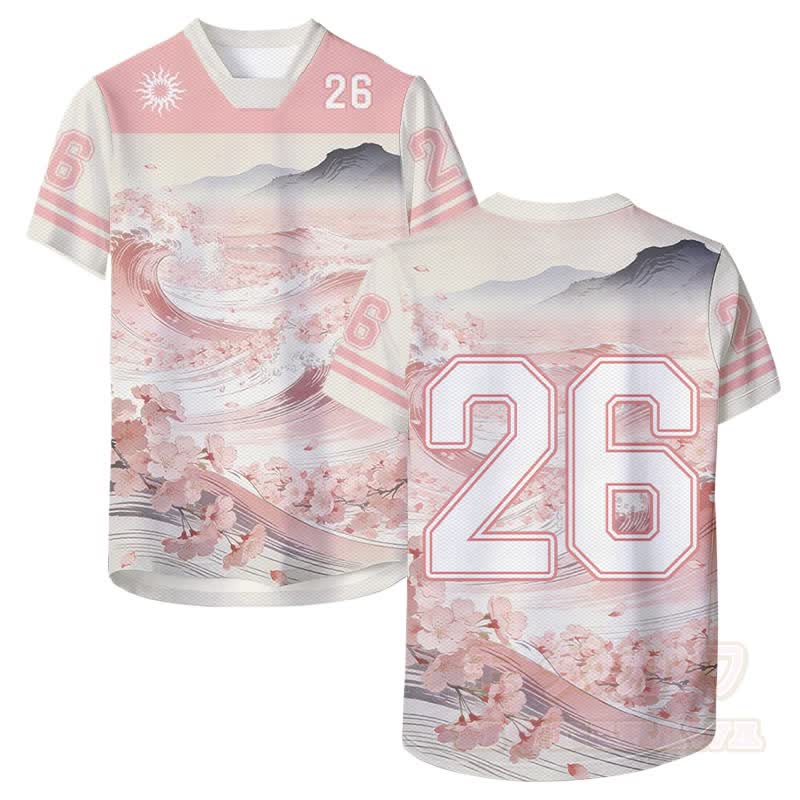 Ukiyo-e Sakura Wave Grafik Modakawa Unisex Jersey T-Shirt - Rosa - 6XL - image 1