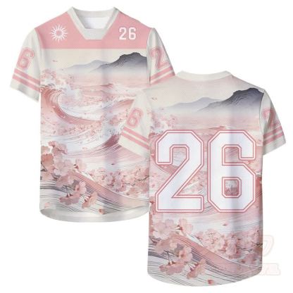 Ukiyo-e Sakura Wave Grafik Modakawa Unisex Jersey T-Shirt - Rosa - 6XL - image 1