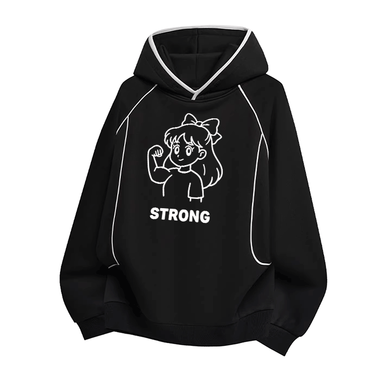 Modakawa Oversize-Pullover-Hoodie mit Raglanärmeln und niedlichem Cartoon-Mädchen-Motiv - Black - 3XL - image 1