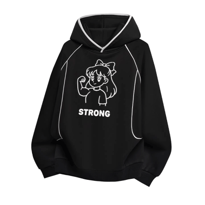 Modakawa Oversize-Pullover-Hoodie mit Raglanärmeln und niedlichem Cartoon-Mädchen-Motiv - Black - 3XL - image 1