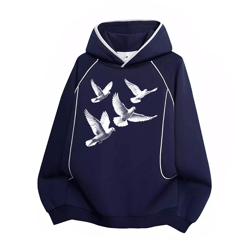 Modakawa Raglanärmel Oversize-Pullover-Hoodie mit Peace Dove-Grafik - Purplish Blue - 3XL - image 1