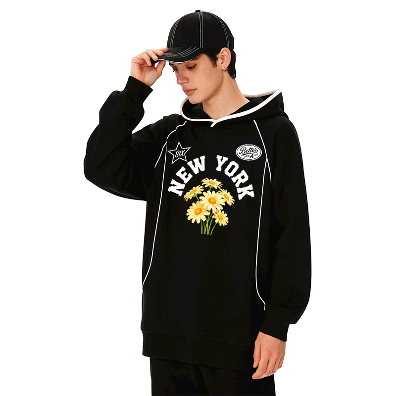 NEW YORK Modakawa Oversized Pullover Hoodie mit Blumenmuster und Raglanärmeln - image 1