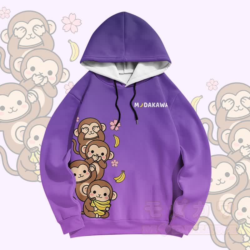 Modakawa Pullover Hoodie mit Farbverlauf, lustigem Affen- und Bananenmotiv - Lila - 6XL - image 2