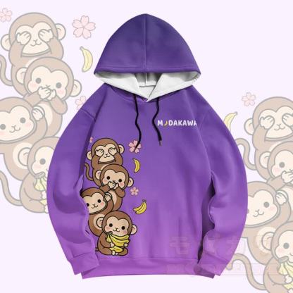 Modakawa Pullover Hoodie mit Farbverlauf, lustigem Affen- und Bananenmotiv - Lila - 6XL - image 2