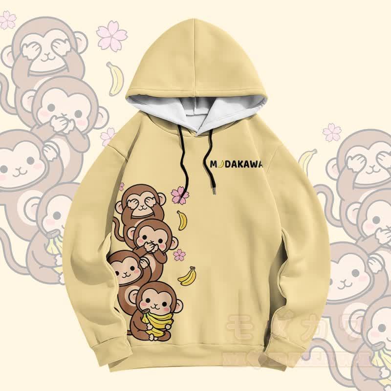 Modakawa Pullover Hoodie mit Farbverlauf, lustigem Affen- und Bananenmotiv - Gelb - 6XL - image 1