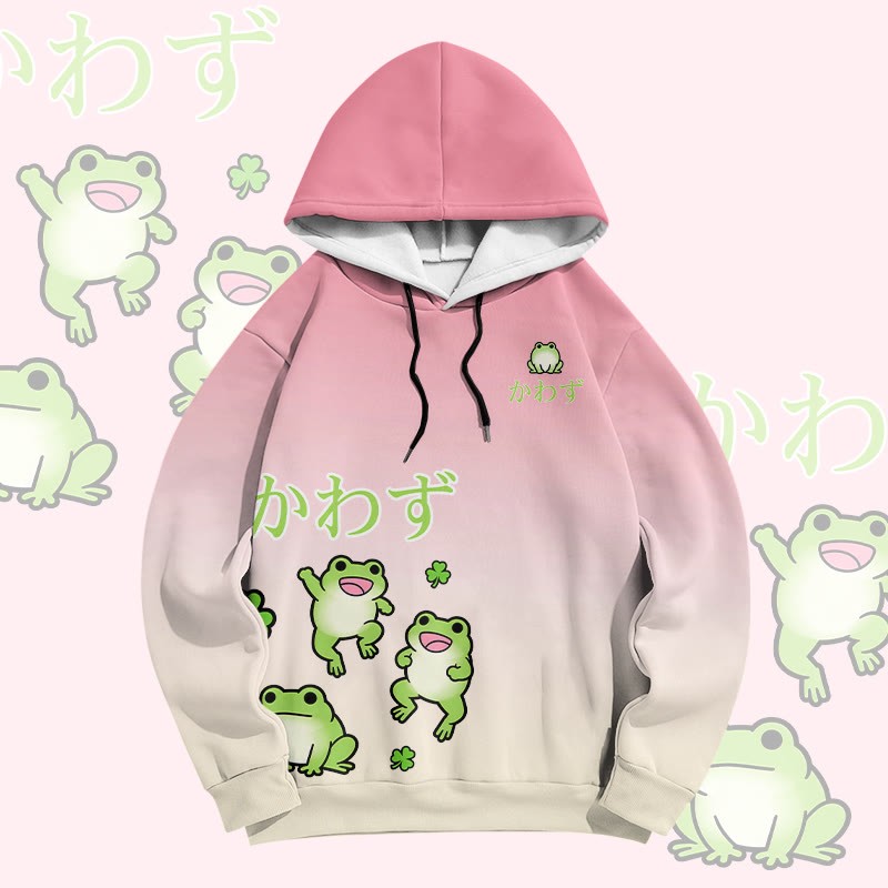 Modakawa Pullover Hoodie mit Farbverlauf und lustigem Froschmotiv - Pink - 6XL - image 1