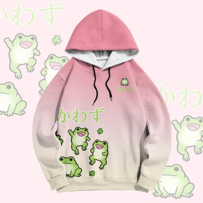 Modakawa Pullover Hoodie mit Farbverlauf und lustigem Froschmotiv - Pink - 6XL - image 1
