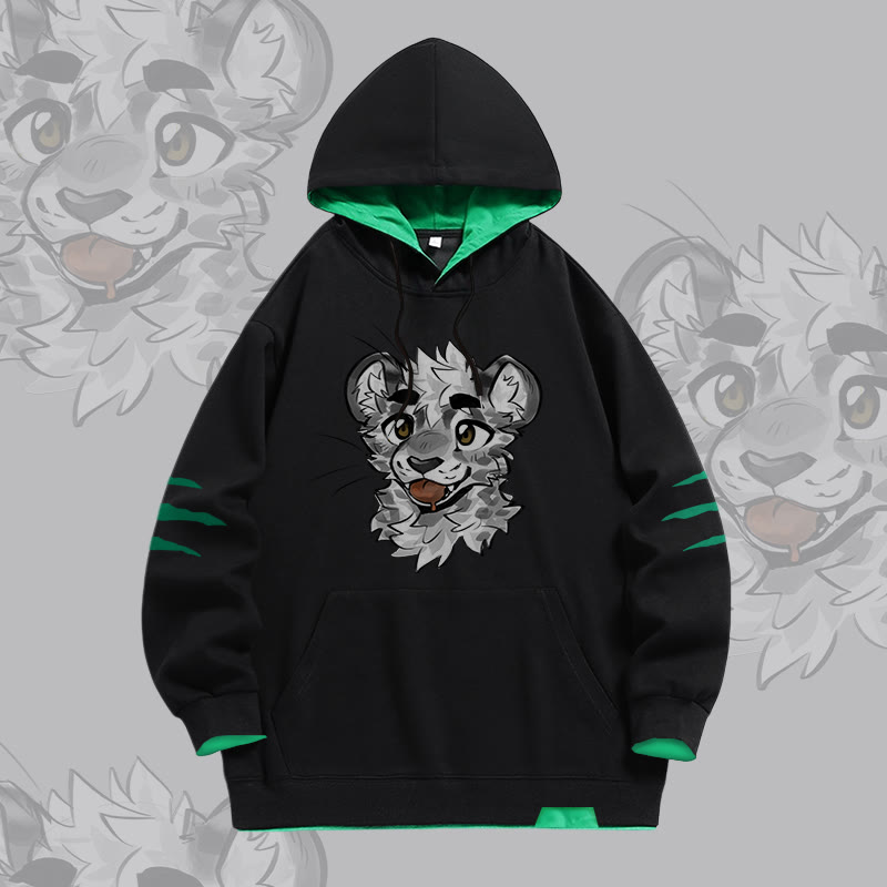 MODAKAWA X atka Frecher Tigergesicht-Grafik-Pullover-Hoodie mit Oversized-Kontrastfutter - Black - 4XL - image 3