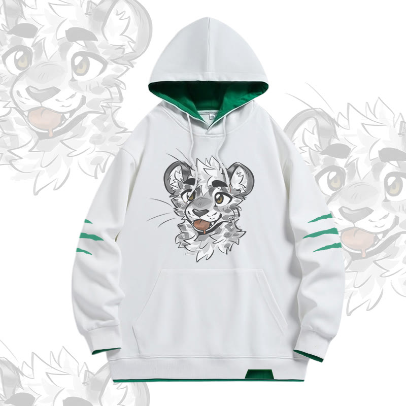 MODAKAWA X atka Frecher Tigergesicht-Grafik-Pullover-Hoodie mit Oversized-Kontrastfutter - White - 4XL - image 2