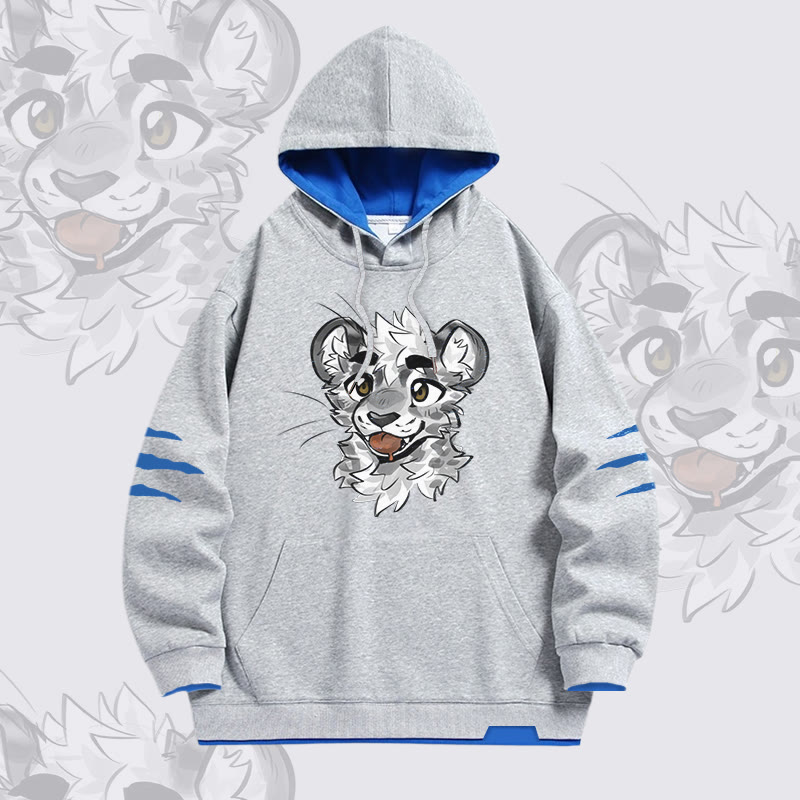 MODAKAWA X atka Frecher Tigergesicht-Grafik-Pullover-Hoodie mit Oversized-Kontrastfutter - Grey - 4XL - image 1