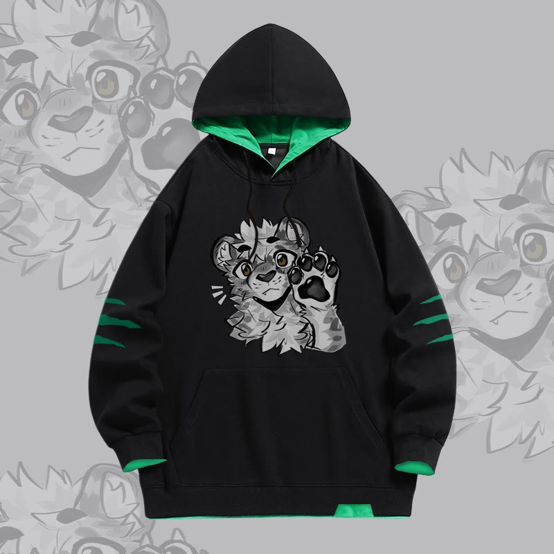MODAKAWA X atka Tiger Paw Wave Graphic Oversized Contrast Lining Pullover Hoodie - Black - 4XL - image 1