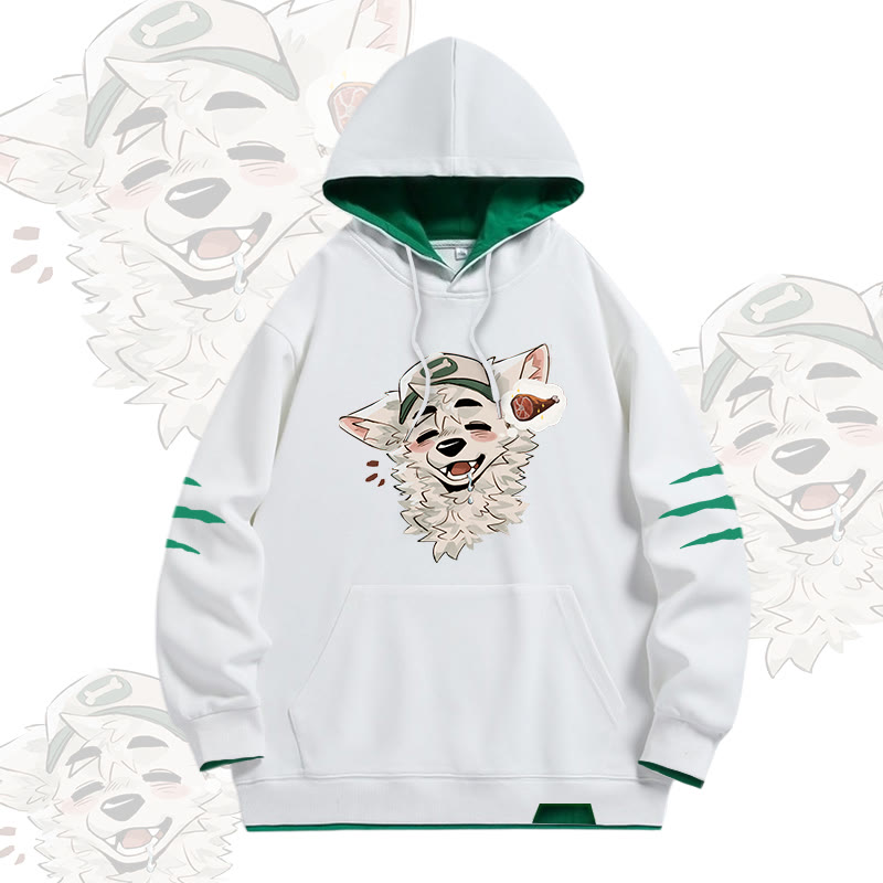 MODAKAWA X atka Fox Wants Meat Grafik Oversized Pullover Hoodie mit Kontrastfutter - White - 4XL - image 2