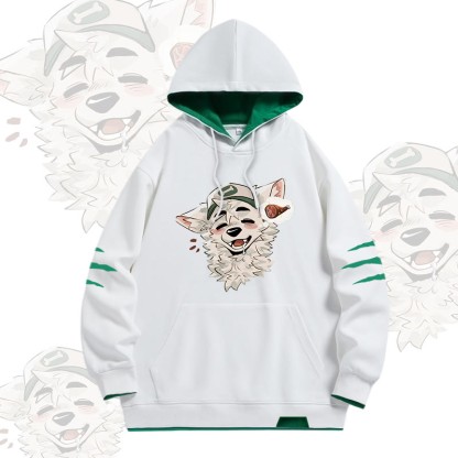 MODAKAWA X atka Fox Wants Meat Grafik Oversized Pullover Hoodie mit Kontrastfutter - White - 4XL - image 2