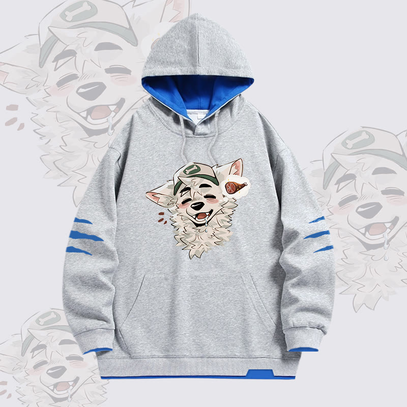 MODAKAWA X atka Fox Wants Meat Grafik Oversized Pullover Hoodie mit Kontrastfutter - Grey - 4XL - image 1