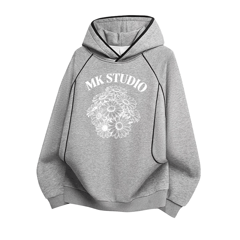 MK STUDIO Daisy Graphic Modakawa Raglan Sleeve Oversized Pullover Hoodie - Grey - 3XL - image 3